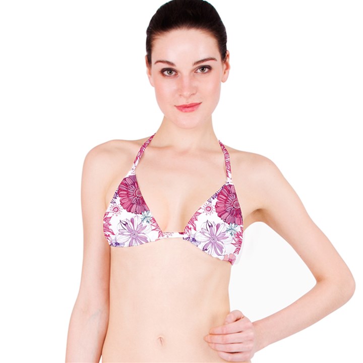 Red And Pink Flowers Vector Art Asters Patterns Backgrounds Bikini Top