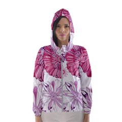 Red And Pink Flowers Vector Art Asters Patterns Backgrounds Women s Hooded Windbreaker