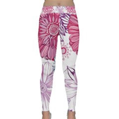 Red And Pink Flowers Vector Art Asters Patterns Backgrounds Classic Yoga Leggings