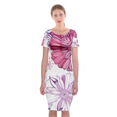 Red And Pink Flowers Vector Art Asters Patterns Backgrounds Classic Short Sleeve Midi Dress