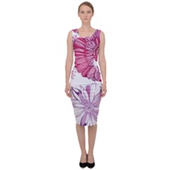 Red And Pink Flowers Vector Art Asters Patterns Backgrounds Sleeveless Pencil Dress