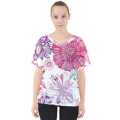 Red And Pink Flowers Vector Art Asters Patterns Backgrounds V-neck Dolman Drape Top