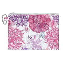 Red And Pink Flowers Vector Art Asters Patterns Backgrounds Canvas Cosmetic Bag (xl)