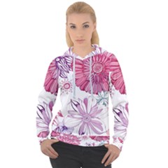 Red And Pink Flowers Vector Art Asters Patterns Backgrounds Women s Overhead Hoodie