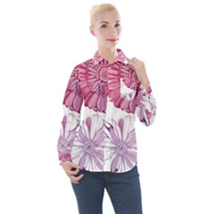 Red And Pink Flowers Vector Art Asters Patterns Backgrounds Women s Long Sleeve Pocket Shirt