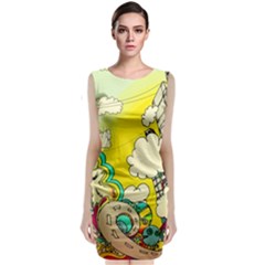 Doodle Wallpaper Artistic Surreal Sleeveless Velvet Midi Dress