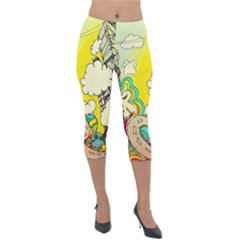 Doodle Wallpaper Artistic Surreal Lightweight Velour Capri Leggings 