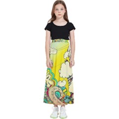 Doodle Wallpaper Artistic Surreal Kids  Flared Maxi Skirt