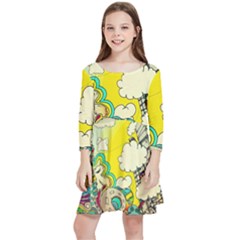 Doodle Wallpaper Artistic Surreal Kids  Quarter Sleeve Skater Dress