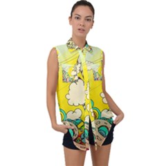 Doodle Wallpaper Artistic Surreal Sleeveless Chiffon Button Shirt