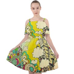 Doodle Wallpaper Artistic Surreal Cut Out Shoulders Chiffon Dress