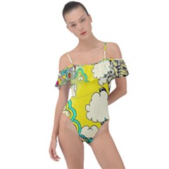 Doodle Wallpaper Artistic Surreal Frill Detail One Piece Swimsuit