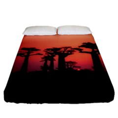 Baobabs Trees Silhouette Landscape Sunset Dusk Fitted Sheet (queen Size) by Jancukart