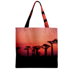 Baobabs Trees Silhouette Landscape Sunset Dusk Zipper Grocery Tote Bag by Jancukart