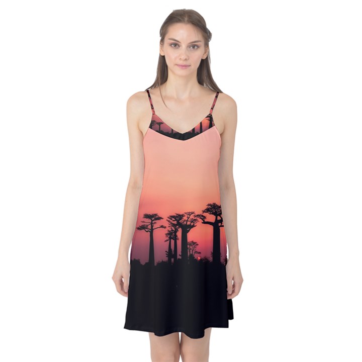 Baobabs Trees Silhouette Landscape Sunset Dusk Camis Nightgown 