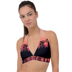 Baobabs Trees Silhouette Landscape Sunset Dusk Halter Plunge Bikini Top