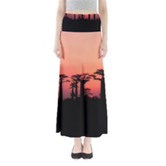 Baobabs Trees Silhouette Landscape Sunset Dusk Full Length Maxi Skirt