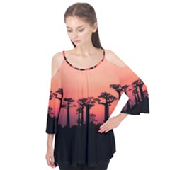 Baobabs Trees Silhouette Landscape Sunset Dusk Flutter Tees