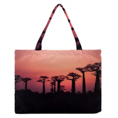 Baobabs Trees Silhouette Landscape Sunset Dusk Zipper Medium Tote Bag by Jancukart