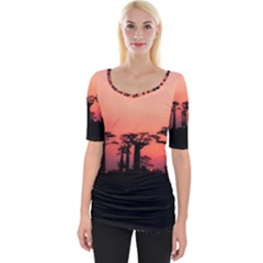 Baobabs Trees Silhouette Landscape Sunset Dusk Wide Neckline Tee