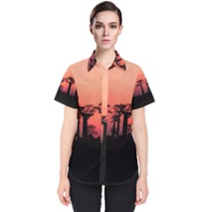 Baobabs Trees Silhouette Landscape Sunset Dusk Women s Short Sleeve Shirt