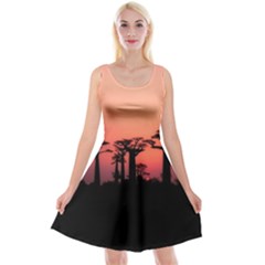 Baobabs Trees Silhouette Landscape Sunset Dusk Reversible Velvet Sleeveless Dress