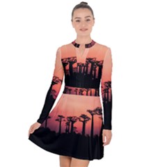 Baobabs Trees Silhouette Landscape Sunset Dusk Long Sleeve Panel Dress