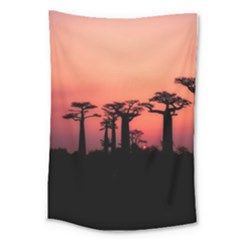 Baobabs Trees Silhouette Landscape Sunset Dusk Large Tapestry