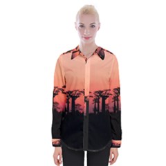 Baobabs Trees Silhouette Landscape Sunset Dusk Womens Long Sleeve Shirt