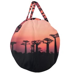 Baobabs Trees Silhouette Landscape Sunset Dusk Giant Round Zipper Tote by Jancukart