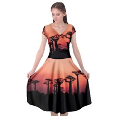 Baobabs Trees Silhouette Landscape Sunset Dusk Cap Sleeve Wrap Front Dress