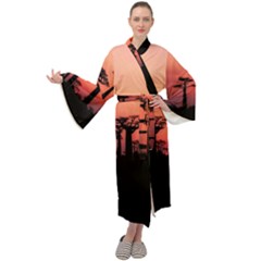 Baobabs Trees Silhouette Landscape Sunset Dusk Maxi Velvet Kimono by Jancukart