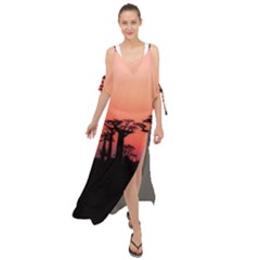 Baobabs Trees Silhouette Landscape Sunset Dusk Maxi Chiffon Cover Up Dress