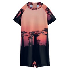 Baobabs Trees Silhouette Landscape Sunset Dusk Kids  Boyleg Half Suit Swimwear