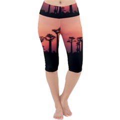 Baobabs Trees Silhouette Landscape Sunset Dusk Lightweight Velour Cropped Yoga Leggings