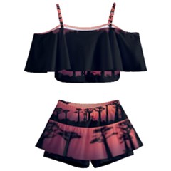 Baobabs Trees Silhouette Landscape Sunset Dusk Kids  Off Shoulder Skirt Bikini