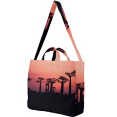 Baobabs Trees Silhouette Landscape Sunset Dusk Square Shoulder Tote Bag by Jancukart