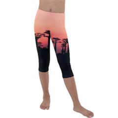 Baobabs Trees Silhouette Landscape Sunset Dusk Kids  Lightweight Velour Capri Leggings 