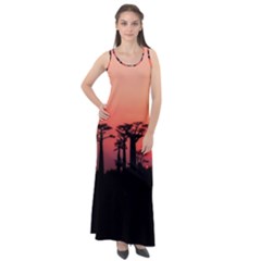 Baobabs Trees Silhouette Landscape Sunset Dusk Sleeveless Velour Maxi Dress