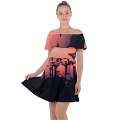 Baobabs Trees Silhouette Landscape Sunset Dusk Off Shoulder Velour Dress