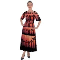 Baobabs Trees Silhouette Landscape Sunset Dusk Shoulder Straps Boho Maxi Dress 