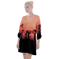 Baobabs Trees Silhouette Landscape Sunset Dusk Open Neck Shift Dress