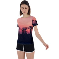 Baobabs Trees Silhouette Landscape Sunset Dusk Back Circle Cutout Sports Tee