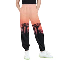 Baobabs Trees Silhouette Landscape Sunset Dusk Kids  Elastic Waist Pants by Jancukart