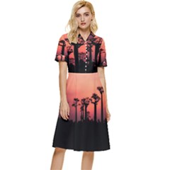 Baobabs Trees Silhouette Landscape Sunset Dusk Button Top Knee Length Dress by Jancukart