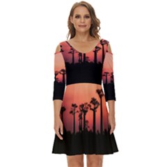 Baobabs Trees Silhouette Landscape Sunset Dusk Shoulder Cut Out Zip Up Dress