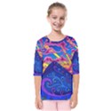 Psychedelic Colorful Lines Nature Mountain Trees Snowy Peak Moon Sun Rays Hill Road Artwork Stars Sk Kids  Quarter Sleeve Raglan Tee View1