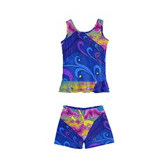 Psychedelic Colorful Lines Nature Mountain Trees Snowy Peak Moon Sun Rays Hill Road Artwork Stars Sk Kids  Boyleg Swimsuit