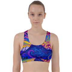 Psychedelic Colorful Lines Nature Mountain Trees Snowy Peak Moon Sun Rays Hill Road Artwork Stars Sk Back Weave Sports Bra