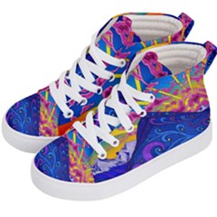 Psychedelic Colorful Lines Nature Mountain Trees Snowy Peak Moon Sun Rays Hill Road Artwork Stars Sk Kids  Hi-top Skate Sneakers